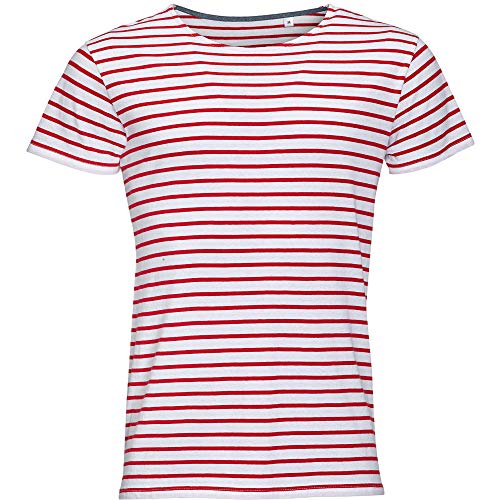 SOLS - Camiseta a Rayas de Manga Modelo Miles Hombre Caballero (XXL) (Blanco/Rojo)