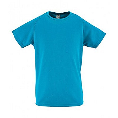 SOLS - Camiseta de Deporte de Manga Corta Unisex Modelo Sporty Niños Niñas - Deportes/Gimnasia/Correr (12 Años) (Azul Agua)