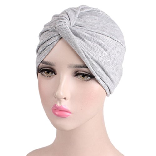 Sombrero Chemo de la Gorrita Tejida de algodón de Las Mujeres Casquillo Suave del Abrigo de la Cabeza de la Gorra del Turbante de Slouchy para la pérdida de Pelo 2 Piezas (Gris/Negro)