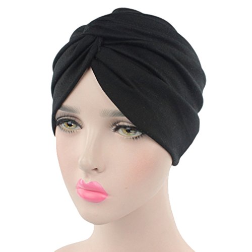 Sombrero Chemo de la Gorrita Tejida de algodón de Las Mujeres Casquillo Suave del Abrigo de la Cabeza de la Gorra del Turbante de Slouchy para la pérdida de Pelo 2 Piezas (Gris/Negro)