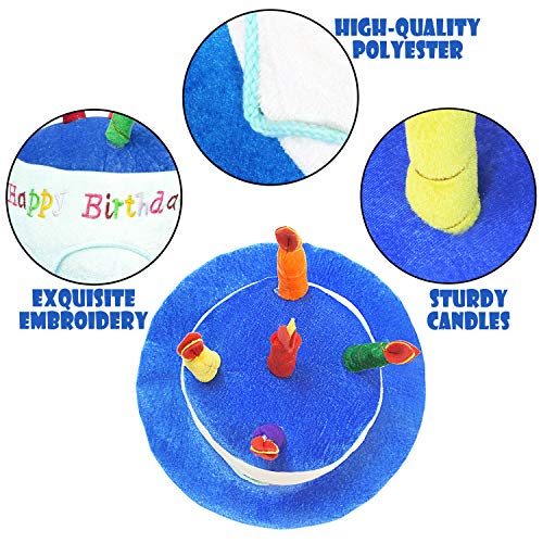 Sombrero de felpa para tarta de cumpleaños, unisex, tamaño adulto, ideal como regalos de fiesta, accesorios de disfraces, pastel y 5 velas multicolor