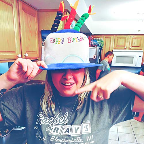 Sombrero de felpa para tarta de cumpleaños, unisex, tamaño adulto, ideal como regalos de fiesta, accesorios de disfraces, pastel y 5 velas multicolor