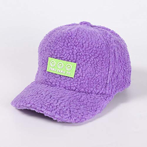 Sombrero para niños Modelos de otoño e Invierno Versión Coreana de la Tendencia de la Etiqueta de Tela con Cara Sonriente Gorra de béisbol para niños y niñas Gorro de Lana de Cordero cálido para bebé