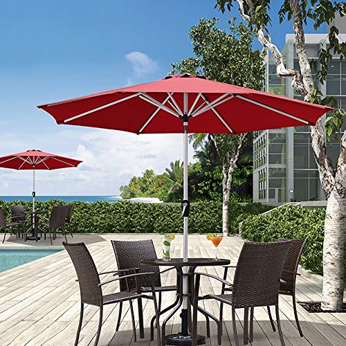 Sombrillas Parasol Jardin Roja Redonda de 9 Pies, Jardín Al Aire Libre con Botón de Inclinación Y Manivela para Césped, Terraza, Patio Trasero Y Piscina (Color : Wine Red)