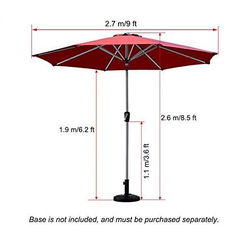 Sombrillas Parasol Jardin Roja Redonda de 9 Pies, Jardín Al Aire Libre con Botón de Inclinación Y Manivela para Césped, Terraza, Patio Trasero Y Piscina (Color : Wine Red)