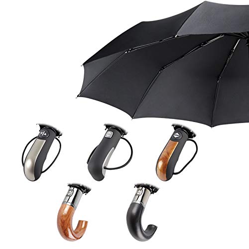 Sombrillas Terraza Paraguas Resistente Al Viento Automático De 10K Lluvia Mujer Grano De Madera Curva De Cuero Y Mango Recto Negocio para Hombre Al Aire Libre Paraguas A-Café