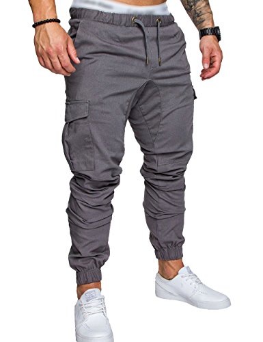 SOMTHRON Pantalones largos de deporte para hombre, de algodón, con cintura elástica y bolsillos gris M