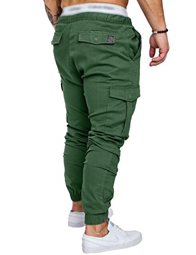 SOMTHRON Pantalones largos de deporte para hombre, de algodón, con cintura elástica y bolsillos verde XL