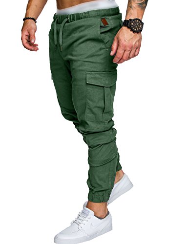 SOMTHRON Pantalones largos de deporte para hombre, de algodón, con cintura elástica y bolsillos verde XL