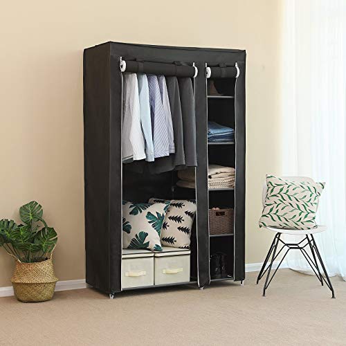SONGMICS Armario de Tela, Organizador Textil Plegable, Zapatero, 175 x 110 x 45 cm, Color Negro LSF007