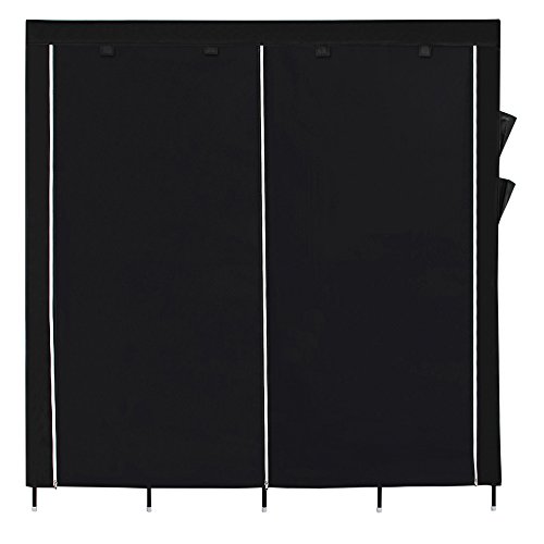 SONGMICS Armario de Tela y Tubo Metal, Organizador con Cremalleras, Ropero Plegable Colgar, para Ropa, Resistente al Polvo y Humedad, Extra Grande, 180 x 45 x 168 cm, Negro RYG44H