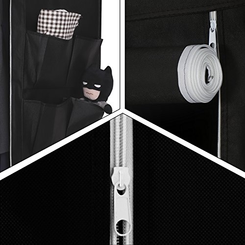 SONGMICS Armario de Tela y Tubo Metal, Organizador con Cremalleras, Ropero Plegable Colgar, para Ropa, Resistente al Polvo y Humedad, Extra Grande, 180 x 45 x 168 cm, Negro RYG44H