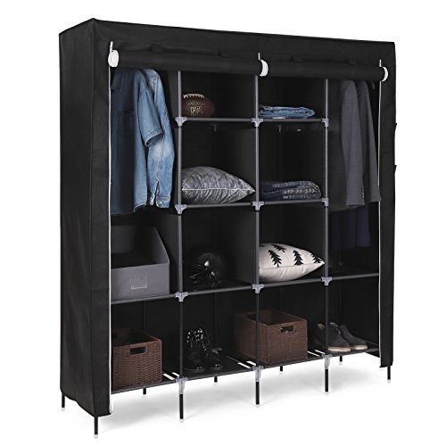SONGMICS Armario de Tela y Tubo Metal, Organizador con Cremalleras, Ropero Plegable Colgar, para Ropa, Resistente al Polvo y Humedad, Extra Grande, 180 x 45 x 168 cm, Negro RYG44H