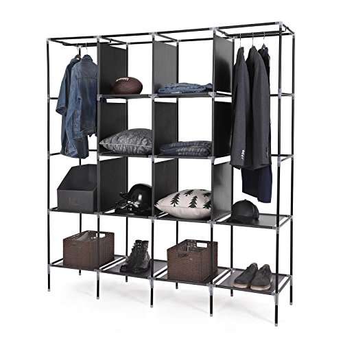 SONGMICS Armario de Tela y Tubo Metal, Organizador con Cremalleras, Ropero Plegable Colgar, para Ropa, Resistente al Polvo y Humedad, Extra Grande, 180 x 45 x 168 cm, Negro RYG44H