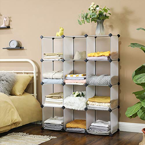 SONGMICS Armario Modular, Librería, Unidad de Almacenamiento, Cubos de Plástico con Cierre, Fácil de Ensamblar, para Sala de Estar, Dormitorio, Oficina, Mazo de Goma Incluido, Blanco LPC34L