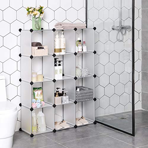 SONGMICS Armario Modular, Librería, Unidad de Almacenamiento, Cubos de Plástico con Cierre, Fácil de Ensamblar, para Sala de Estar, Dormitorio, Oficina, Mazo de Goma Incluido, Blanco LPC34L