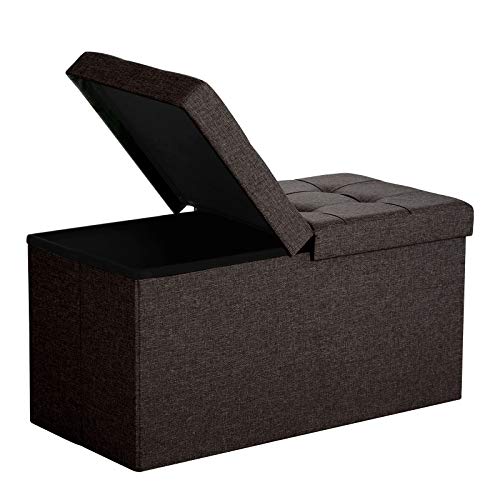 SONGMICS Baúl Puff Taburete para almacenaje Plegable Textil Lino Chocolate 76 x 38 x 38 cm LSF47Q
