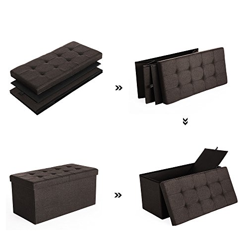 SONGMICS Baúl Puff Taburete para almacenaje Plegable Textil Lino Chocolate 76 x 38 x 38 cm LSF47Q