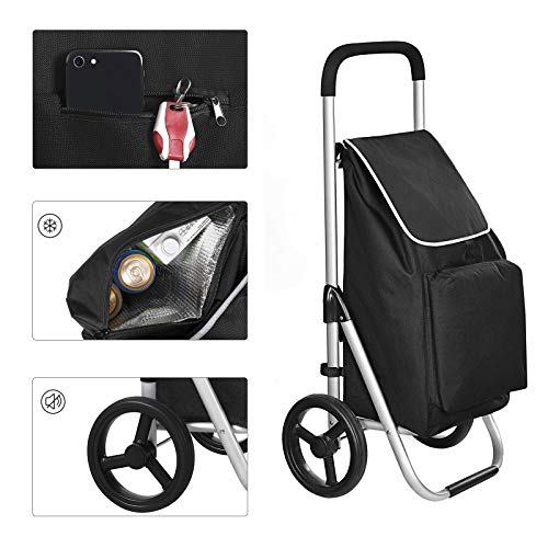 SONGMICS Carrito de Compra Plegable con Ruedas, Carro de la Compra Ligero con Compartimiento de Refrigeración, Gran Capacidad de 40 L, Negro KST04BK