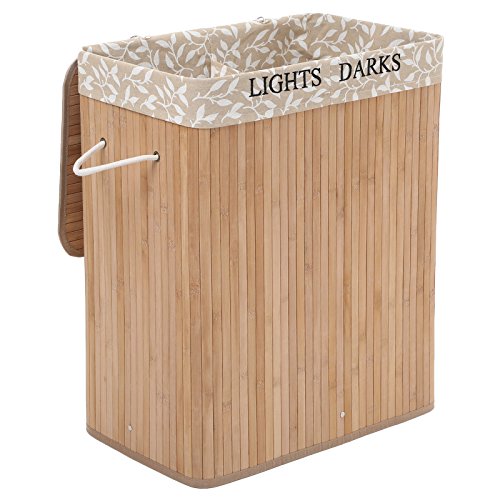 SONGMICS - Cesta de Ropa Sucia de bambú, con Revestimiento de Flores (52 x 32 x 62,5 cm)