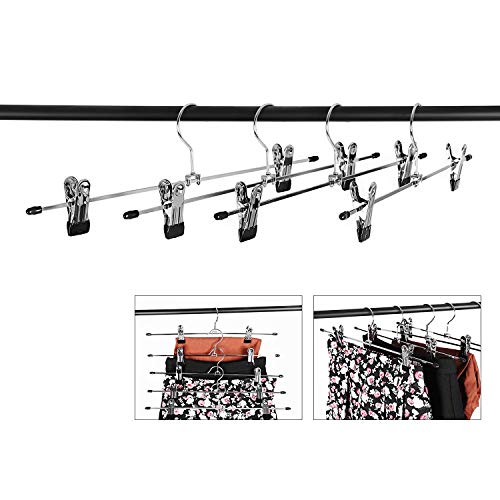 Songmics CRI003-10- Percha para Pantalones (31 cm, Metal, con Pinzas, Antideslizante, Ahorra Espacio, cromada, 10 Unidades