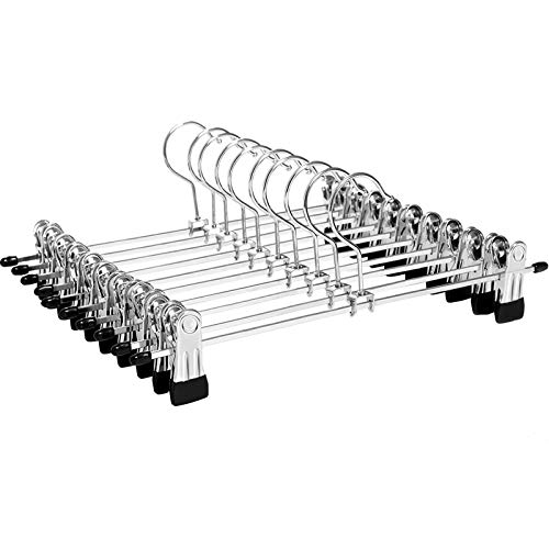 Songmics CRI003-10- Percha para Pantalones (31 cm, Metal, con Pinzas, Antideslizante, Ahorra Espacio, cromada, 10 Unidades