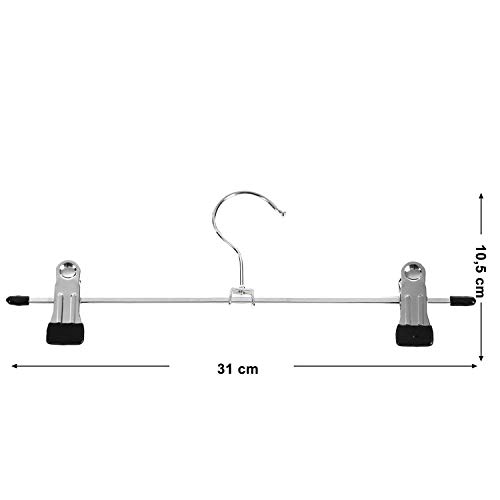 Songmics CRI003-10- Percha para Pantalones (31 cm, Metal, con Pinzas, Antideslizante, Ahorra Espacio, cromada, 10 Unidades