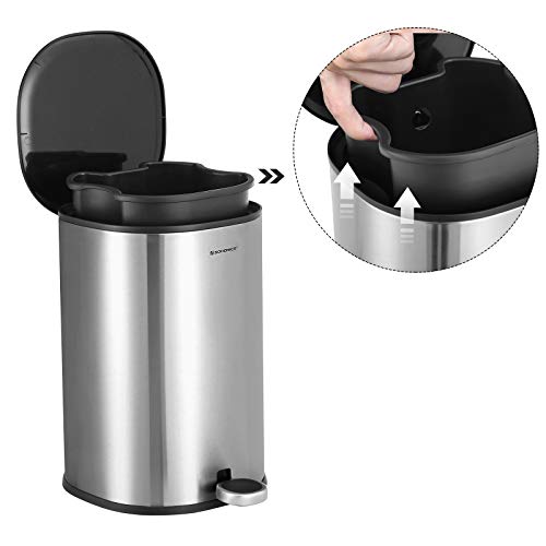 SONGMICS Cubo de Basura, 5L, Cubo de Pedal de Acero, con Cubo Interior y Tapa, Mango, Cierre Suave, Hermético, para Baño, Aseo, Plata LTB14NL