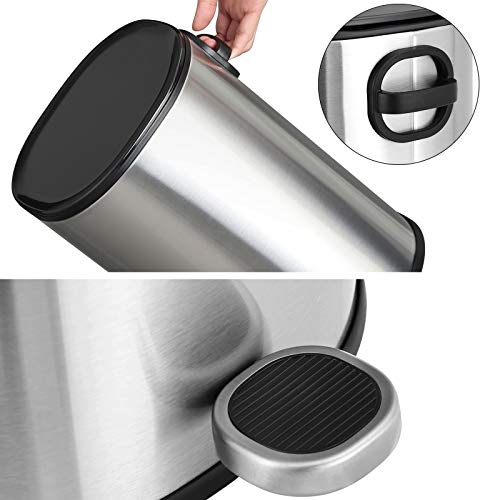 SONGMICS Cubo de Basura, 5L, Cubo de Pedal de Acero, con Cubo Interior y Tapa, Mango, Cierre Suave, Hermético, para Baño, Aseo, Plata LTB14NL
