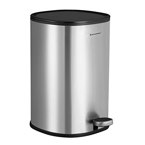 SONGMICS Cubo de Basura, 5L, Cubo de Pedal de Acero, con Cubo Interior y Tapa, Mango, Cierre Suave, Hermético, para Baño, Aseo, Plata LTB14NL