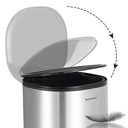 SONGMICS Cubo de Basura, 5L, Cubo de Pedal de Acero, con Cubo Interior y Tapa, Mango, Cierre Suave, Hermético, para Baño, Aseo, Plata LTB14NL