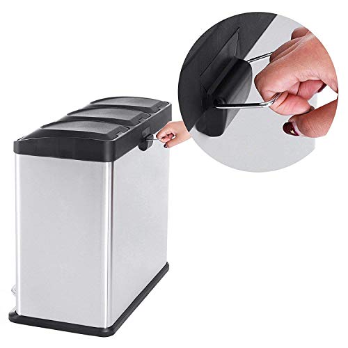 SONGMICS Cubo de Basura de Acero Inoxidable, Basurero Reciclaje, Tres compartimientos con Penal, LTB54L