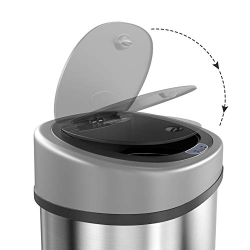 SONGMICS Cubo de busura con Sensor Basurero automático Cubo de Cocina Sensor infrarojo con Anillo de presión Aislar el Olor Acero Inoxidable 50 L Color Plata LTB92NG
