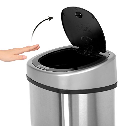 SONGMICS Cubo de busura con Sensor Basurero automático Cubo de Cocina Sensor infrarojo con Anillo de presión Aislar el Olor Acero Inoxidable 50 L Color Plata LTB92NG