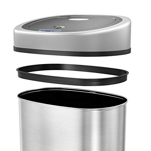 SONGMICS Cubo de busura con Sensor Basurero automático Cubo de Cocina Sensor infrarojo con Anillo de presión Aislar el Olor Acero Inoxidable 50 L Color Plata LTB92NG