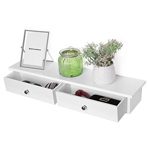 SONGMICS Estante murale Estantería para Pared Pasillo con 2 Cajones Armario suspendido para Llaves Armario de almacenaje Tablero MDF Blanco LWS65WT