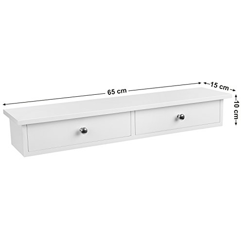 SONGMICS Estante murale Estantería para Pared Pasillo con 2 Cajones Armario suspendido para Llaves Armario de almacenaje Tablero MDF Blanco LWS65WT