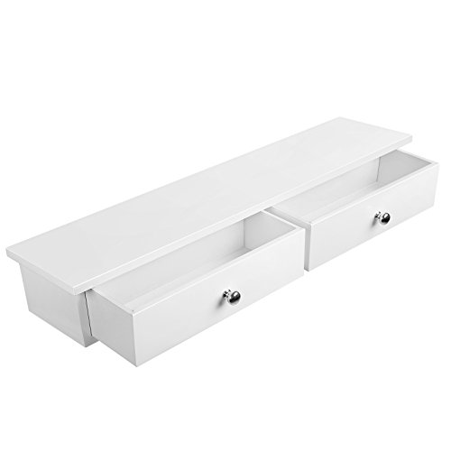 SONGMICS Estante murale Estantería para Pared Pasillo con 2 Cajones Armario suspendido para Llaves Armario de almacenaje Tablero MDF Blanco LWS65WT