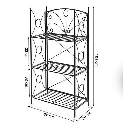 SONGMICS Estantería Decorativa Plegable de Hierro, Soporte para Plantas de Macetas, 3 Niveles, Estilo Retro, Negro GFS102B