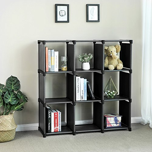 SONGMICS Estantería Modular Librería Abierta con 9 Cubos Armario de Almacenamiento para Estudio de Hogar Sala de Estar Negro LSN45BK