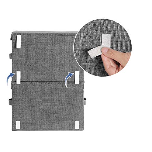 SONGMICS Juego de 2 Bandejas con Ventanas Transparentes, Cajas Plegables Apilables con Tapa Magnética, Marco Metálico y Asas Laterales, para Juguetes, Ropa, Gris y Beige RPLB02G
