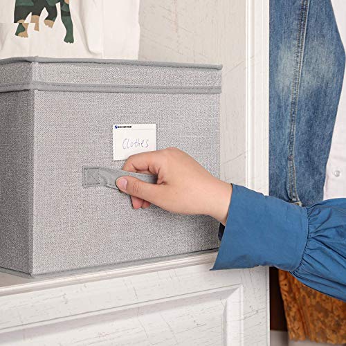 SONGMICS Juego de 3 Cajas Plegables con Tapas, Cajas de Almacenaje de Tela con Portaetiquetas, 40 x 30 x 25 cm, Gris Claro RYFB03W