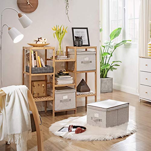 SONGMICS Juego de 3 Cajas Plegables con Tapas, Cajas de Almacenaje de Tela con Portaetiquetas, 40 x 30 x 25 cm, Gris Claro RYFB03W