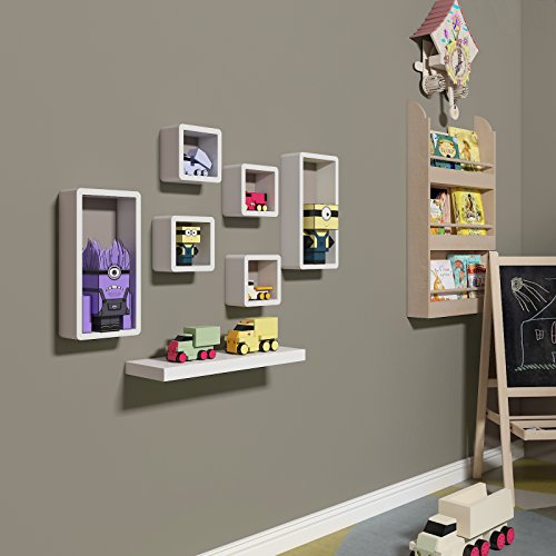 SONGMICS Juego de 3 estantes para Libros CDs Estanterías de Pared Cubos Retro Blanco LWS102