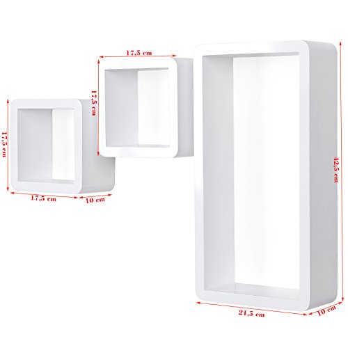 SONGMICS Juego de 3 estantes para Libros CDs Estanterías de Pared Cubos Retro Blanco LWS102