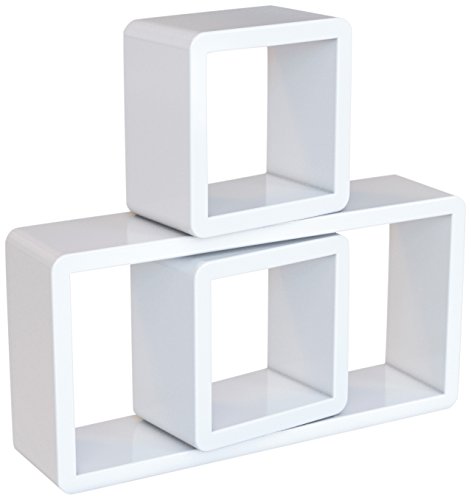 SONGMICS Juego de 3 estantes para Libros CDs Estanterías de Pared Cubos Retro Blanco LWS102