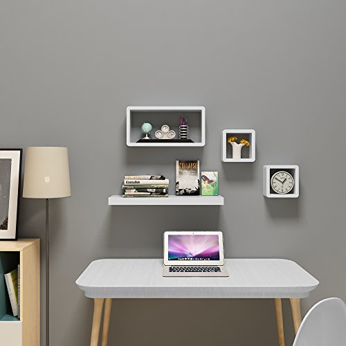 SONGMICS Juego de 3 estantes para Libros CDs Estanterías de Pared Cubos Retro Blanco LWS102