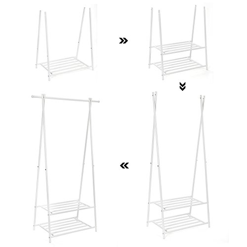 SONGMICS Perchero con Estante de 2 Niveles para Zapatos y Cestas, Estructura Metálica, Ahorra Espacio, Ideal para Dormitorio, Entrada, Oficina y Más, Blanco Cremoso HSR05W