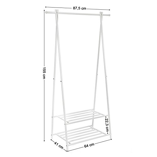 SONGMICS Perchero con Estante de 2 Niveles para Zapatos y Cestas, Estructura Metálica, Ahorra Espacio, Ideal para Dormitorio, Entrada, Oficina y Más, Blanco Cremoso HSR05W