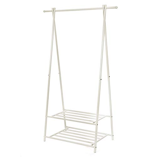 SONGMICS Perchero con Estante de 2 Niveles para Zapatos y Cestas, Estructura Metálica, Ahorra Espacio, Ideal para Dormitorio, Entrada, Oficina y Más, Blanco Cremoso HSR05W